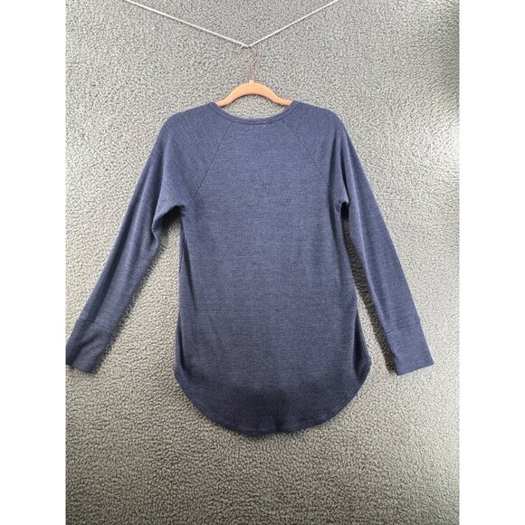 Ten Sixty Sherman High Low  Ribbed Long Sleeve Henley Top Size Medium Blue - Picture 2 of 9
